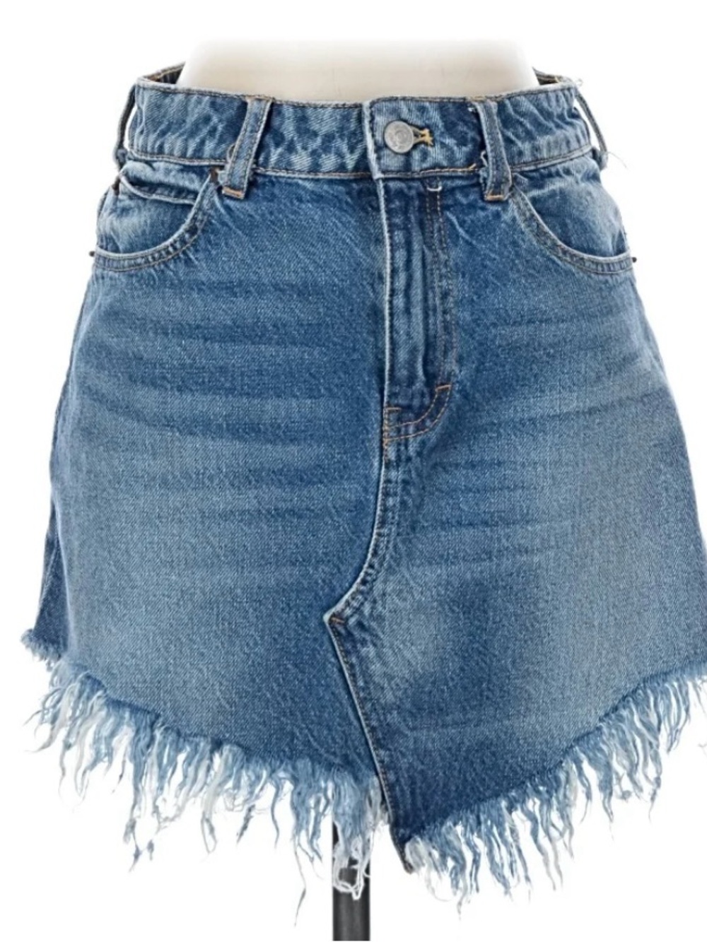 Free People Bailey Blue Denim Frayed Hem Mini Skirt